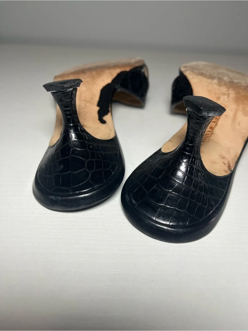 Manolo Blahnik Black Cross-Strap Leather Slide Heels
